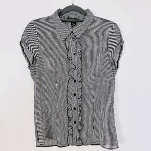 H&M - Collared Button Down Blouse with Ruffle Detail